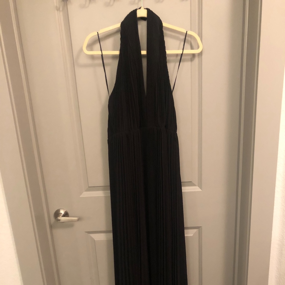 Halston Heritage Long Black Halter Dress Pleated